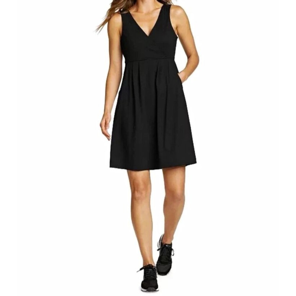 Eddie Bauer Aster Crossover Dress with Pockets, Black, Size Petite S, New!